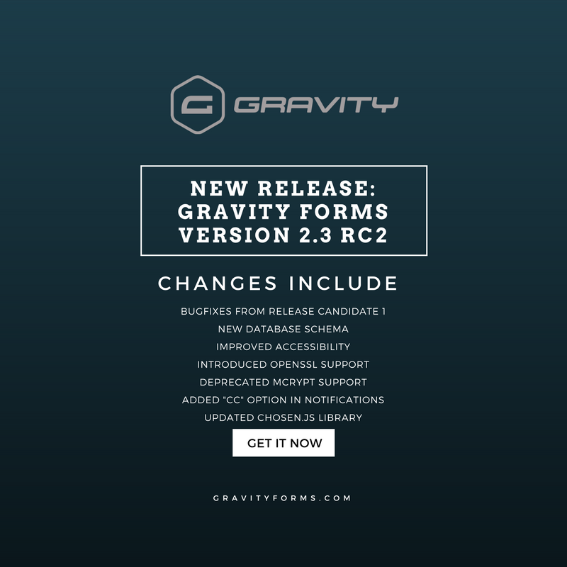 Gravity Forms 2.3 RC2 Release Announcement