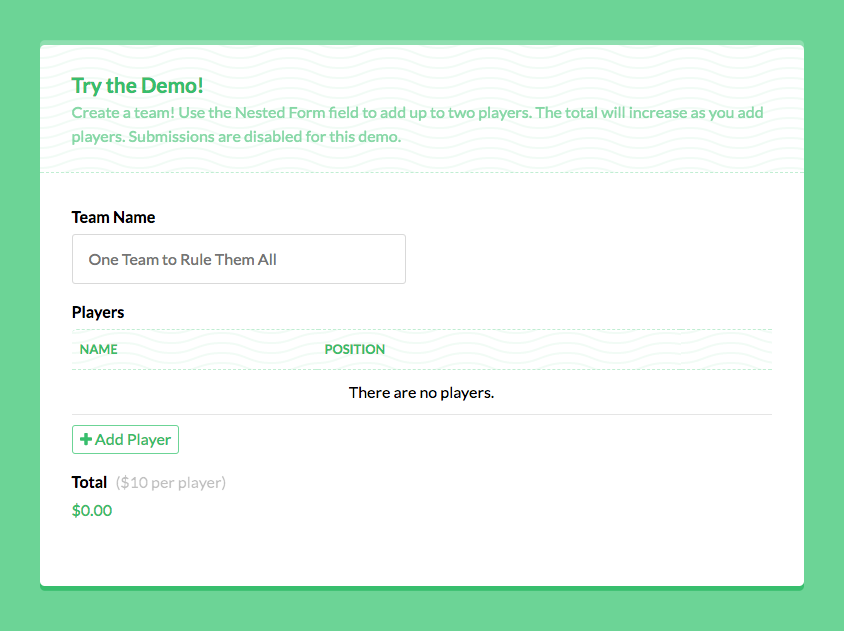 Screenshot of the Form Demo