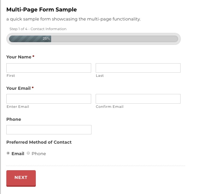 Multi-page form gravity forms