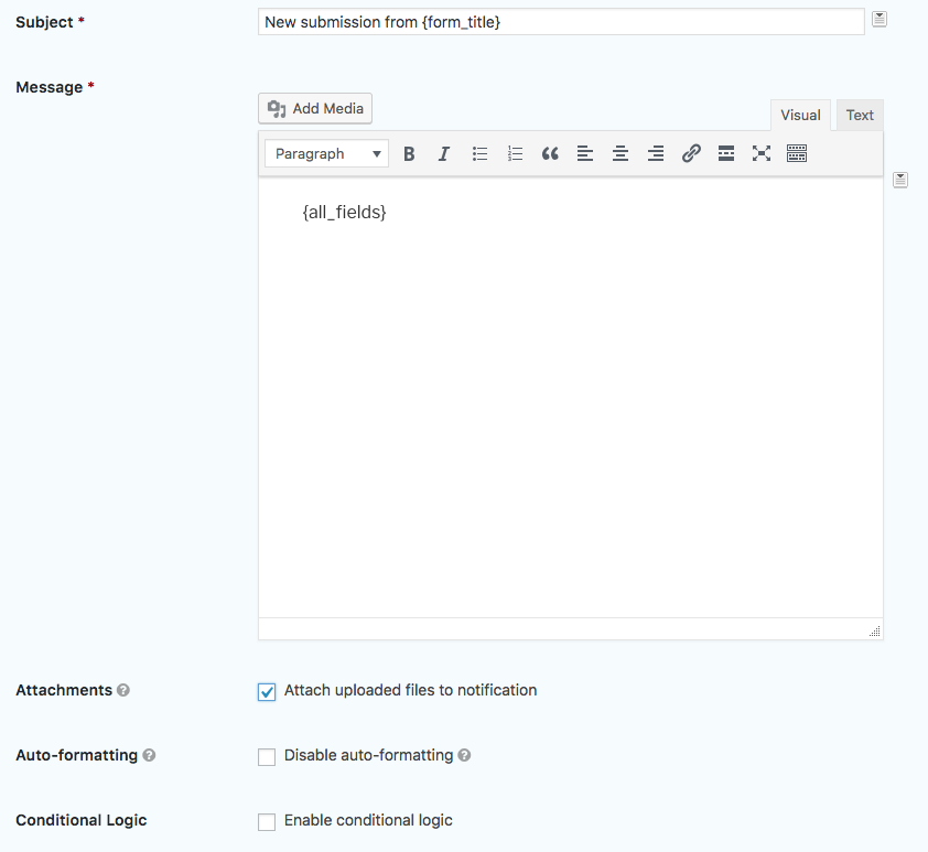 Forms Notification Email Attachments Screenshot