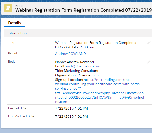 Webinar Registration Form Registration Completed Salesforce