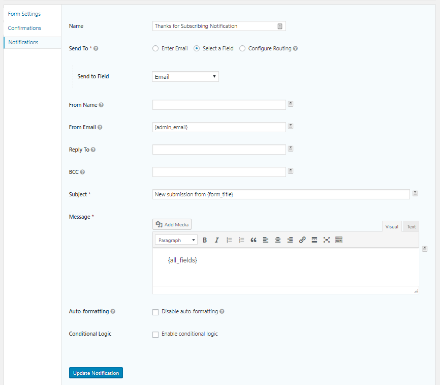 Form confirmation emails