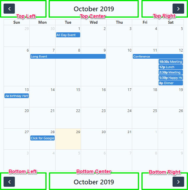 Screenshot calendar controls