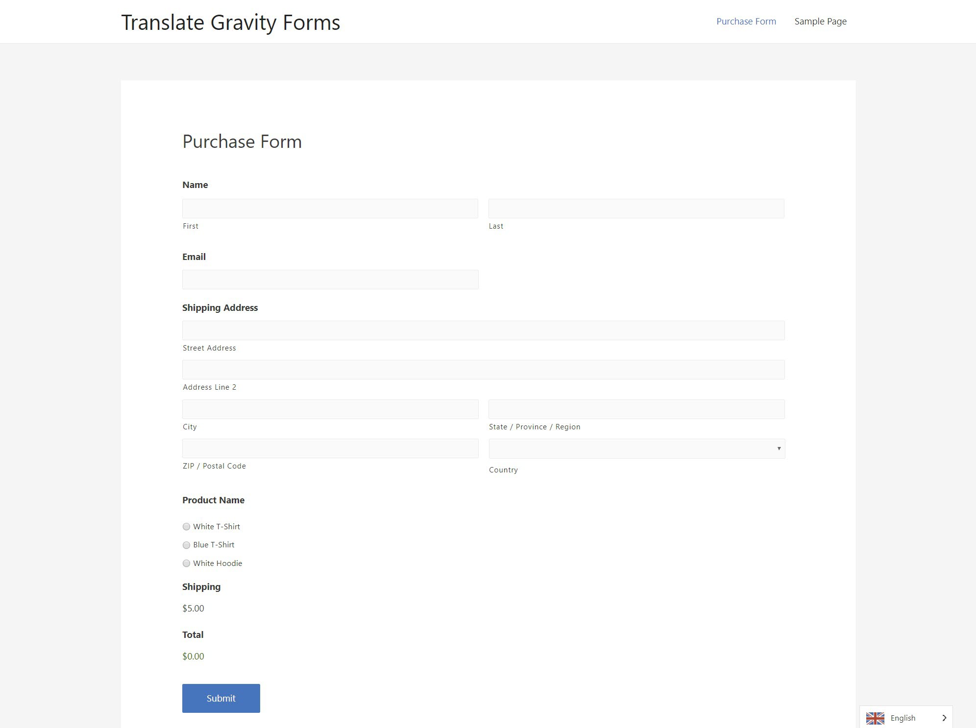 Puchase Multilingual WordPress Form Example