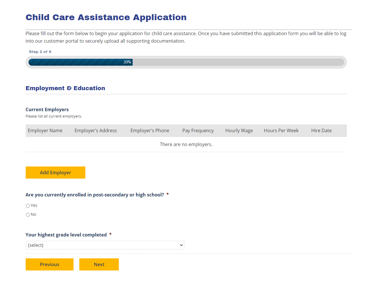 Child Care Assistance Application page 2