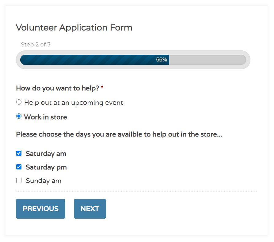 Volunteer Application Form Conditional Logic