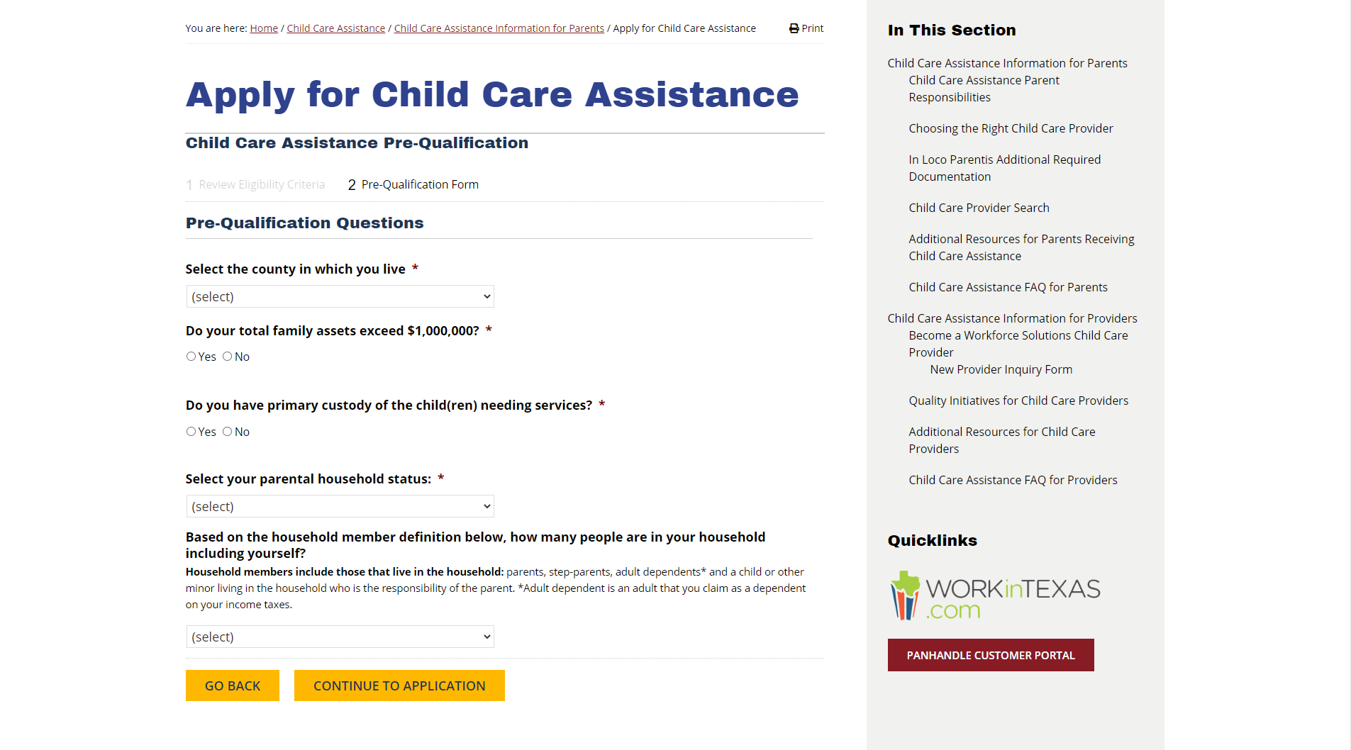 Workforce Solutions Child Care Prequalification Form - front end page 2