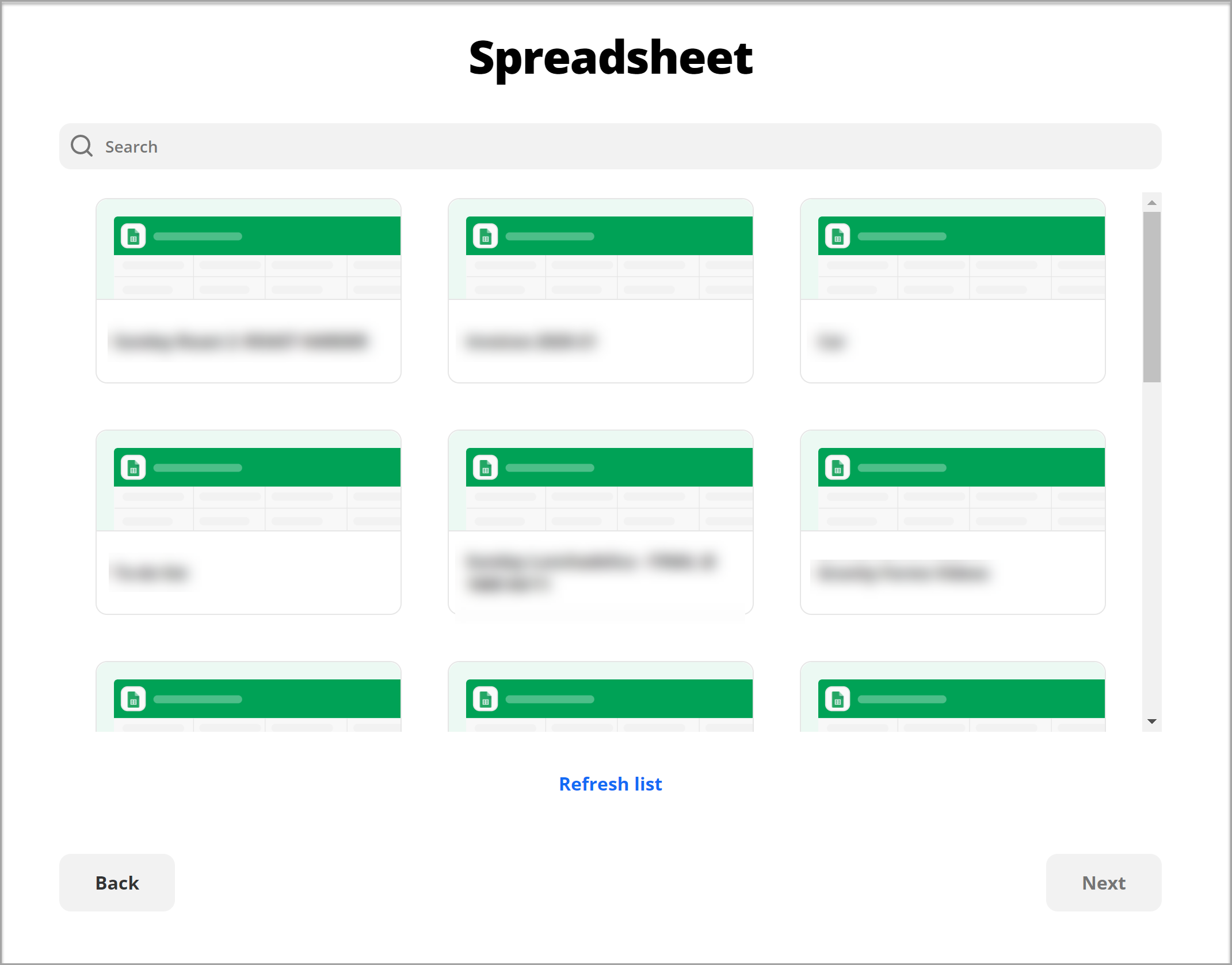 Select Spreadsheet