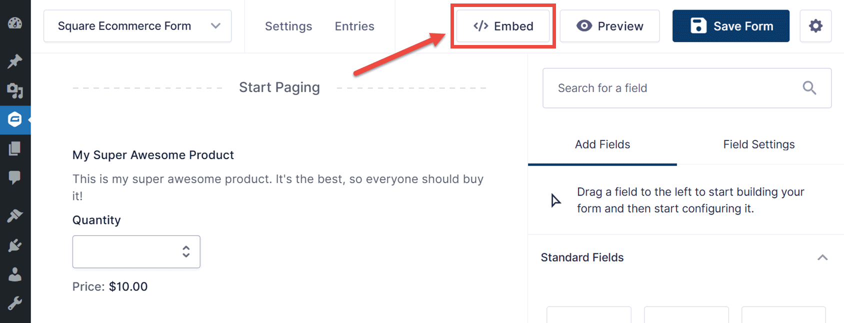 Embed Form Button