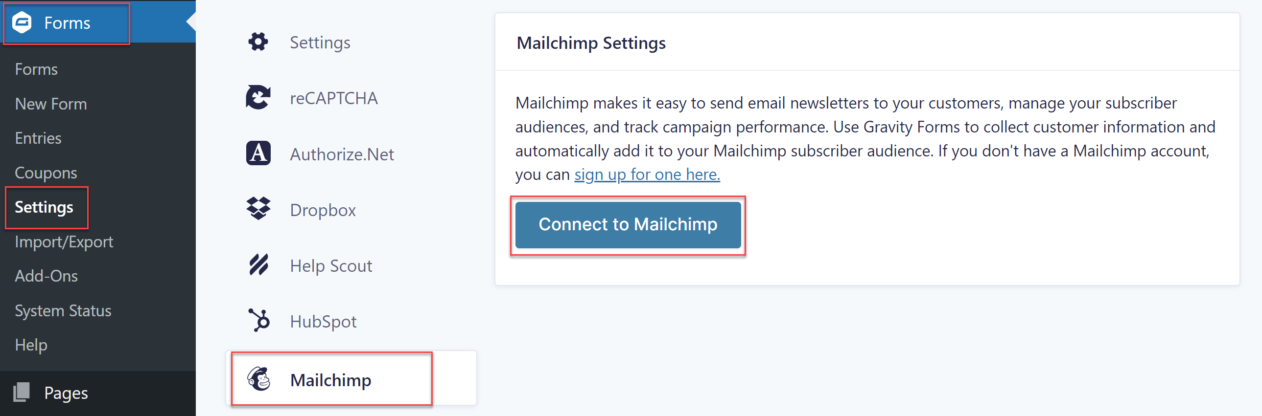Connect to Mailchimp