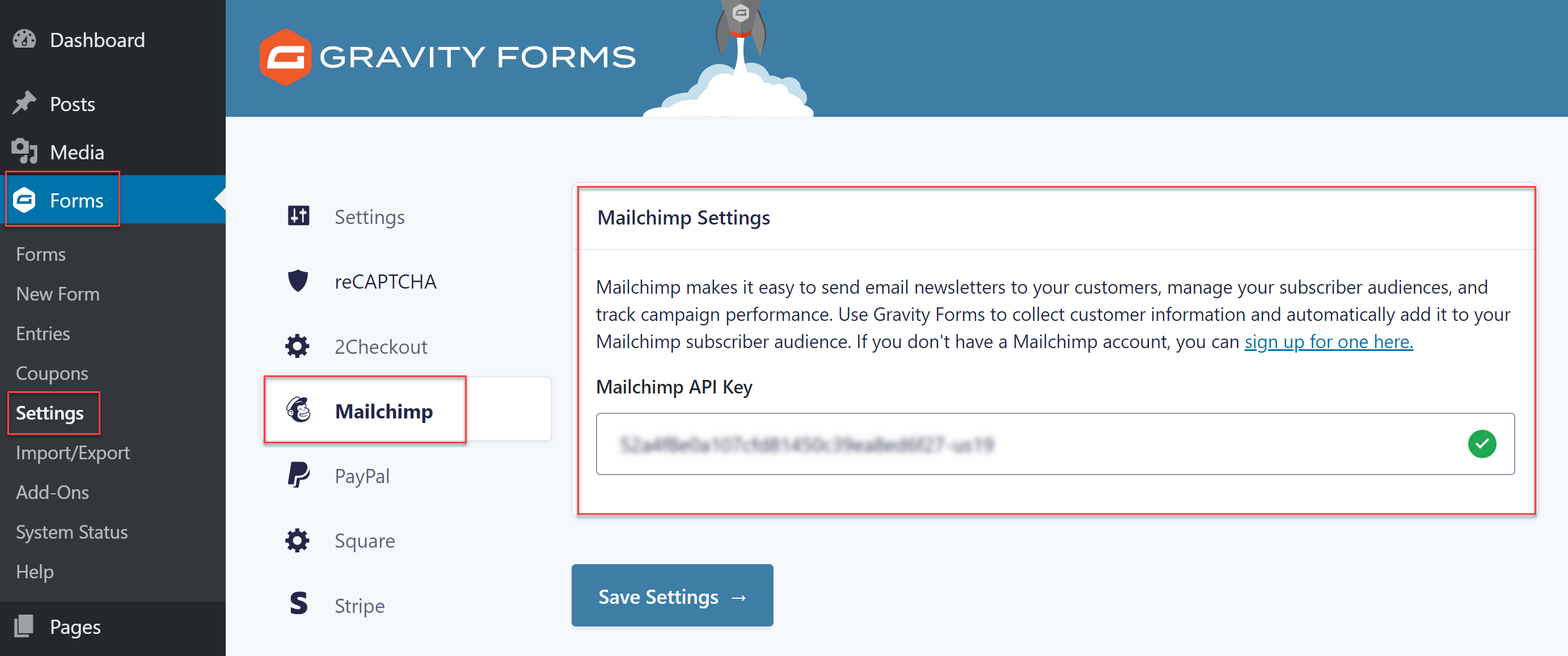 Gravity Forms Settings