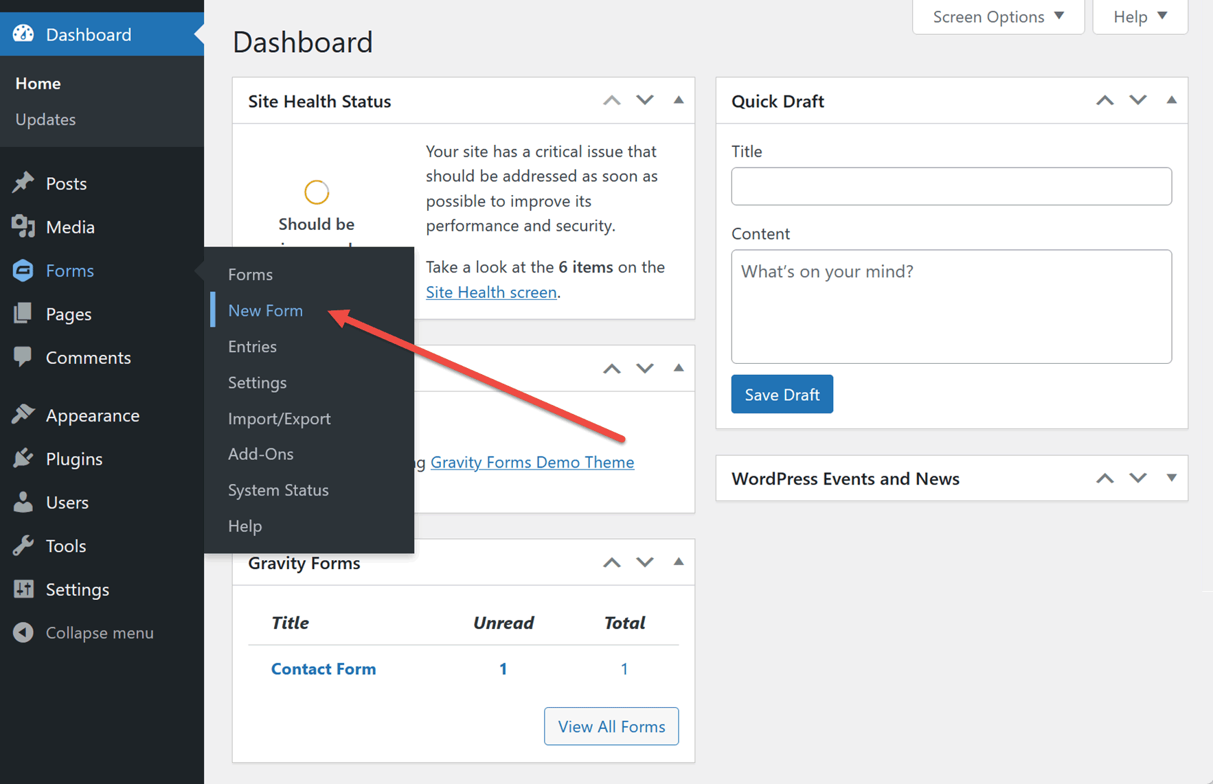 WordPress Forms Menu