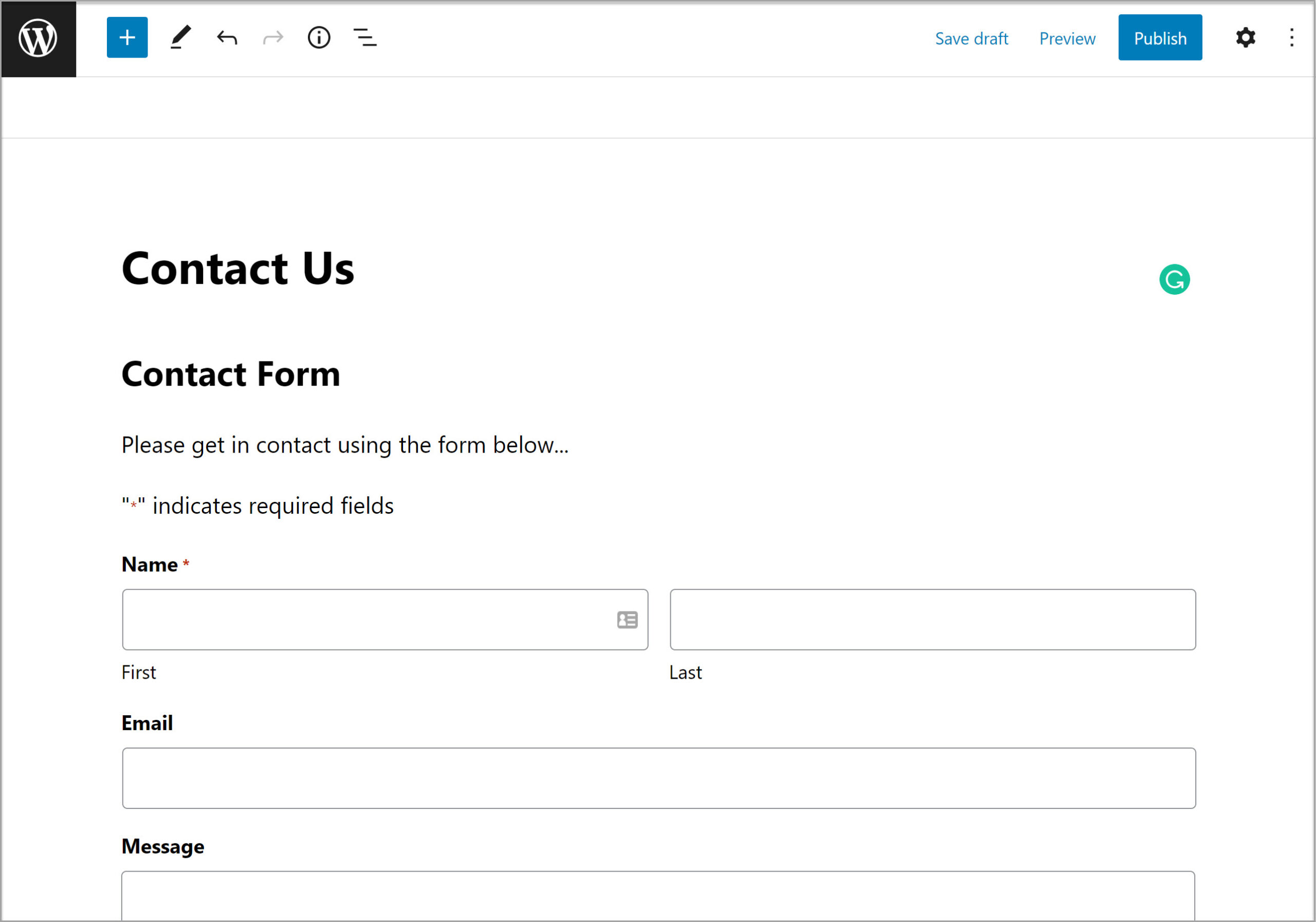 Embed a form in WordPress - New Page