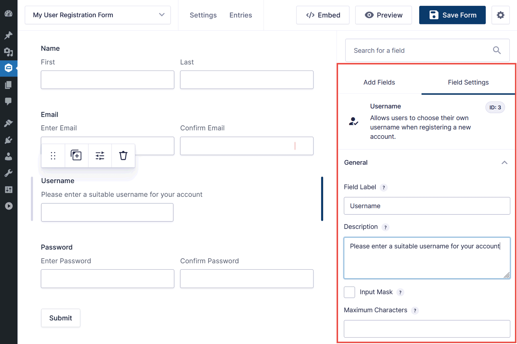 Field Settings Panel