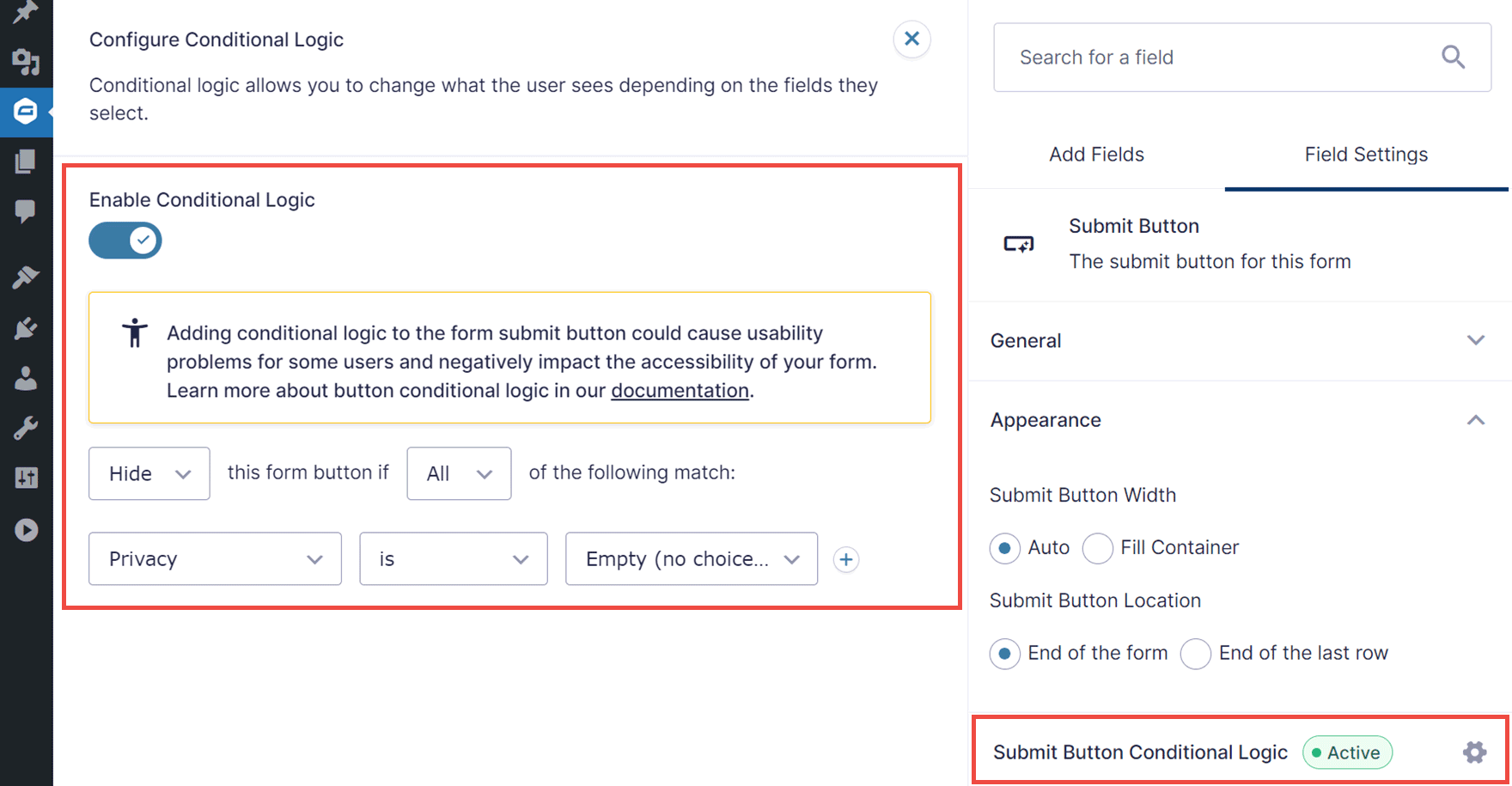 Submit Button Conditional Logic