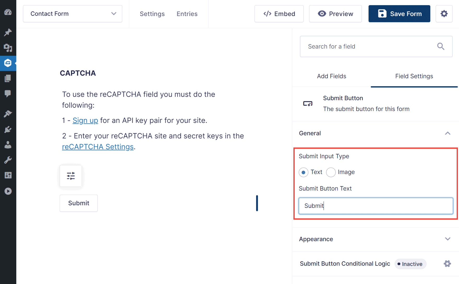 Submit Button Text Field