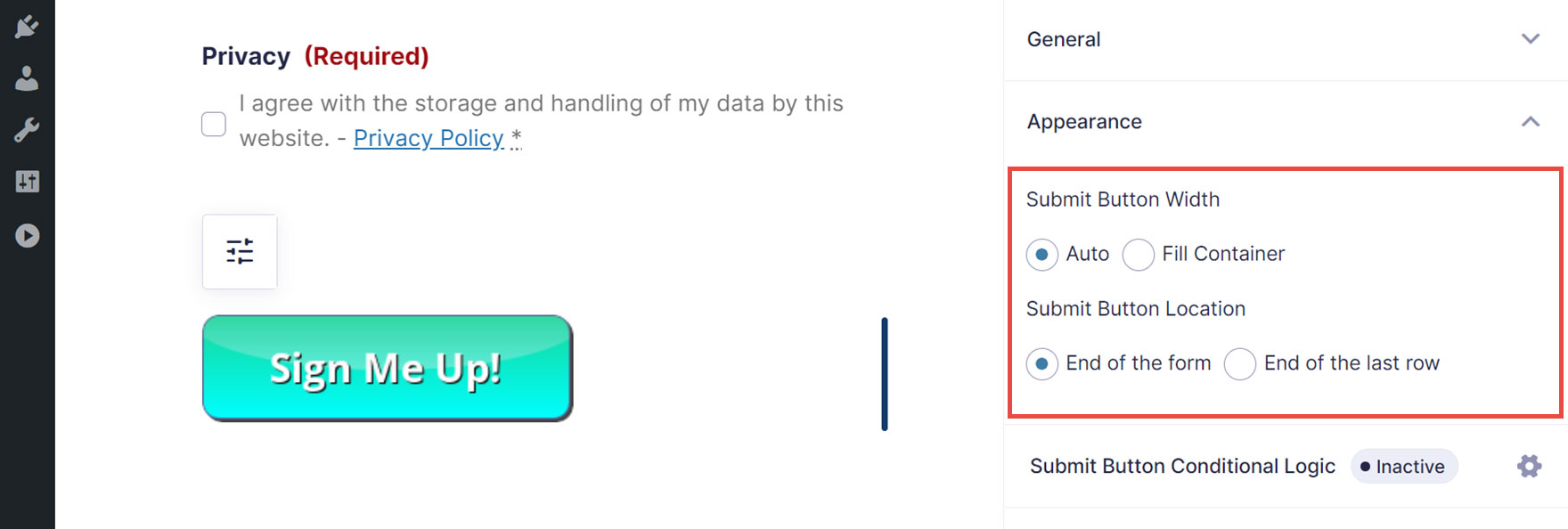 Change Submit Button Width and Location