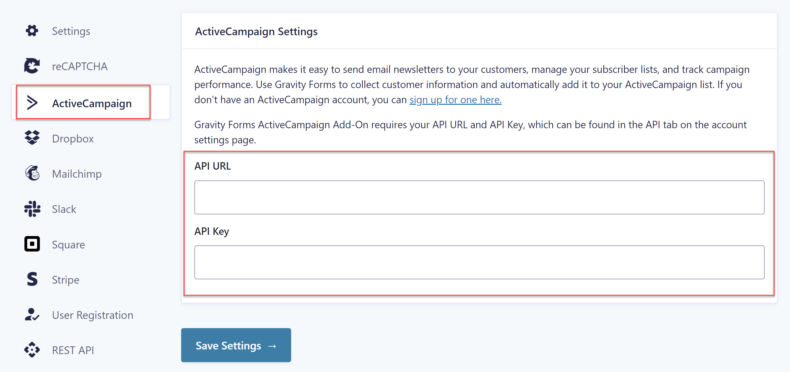 ActiveCampaign Settings