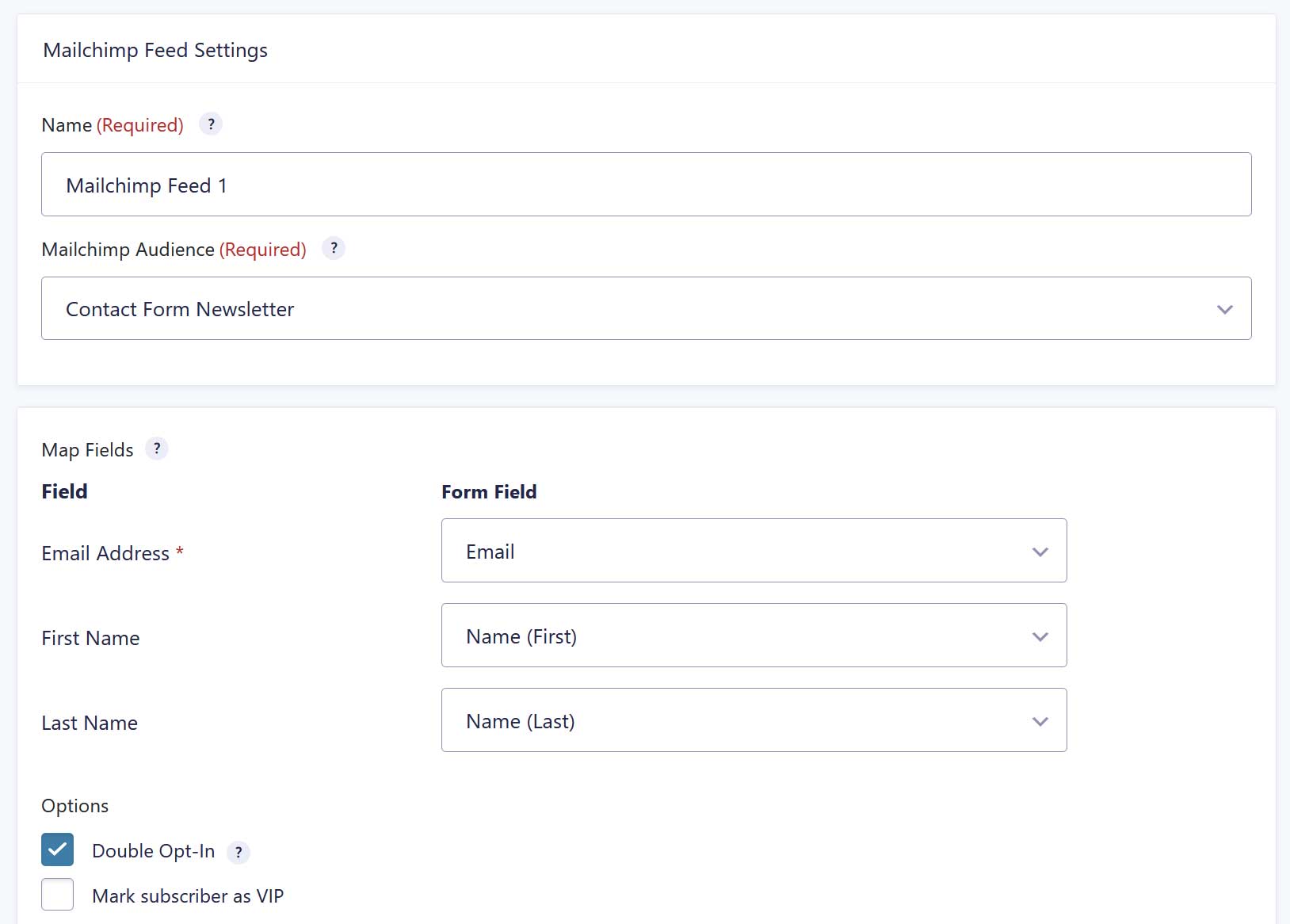 Mailchimp Feed Settings