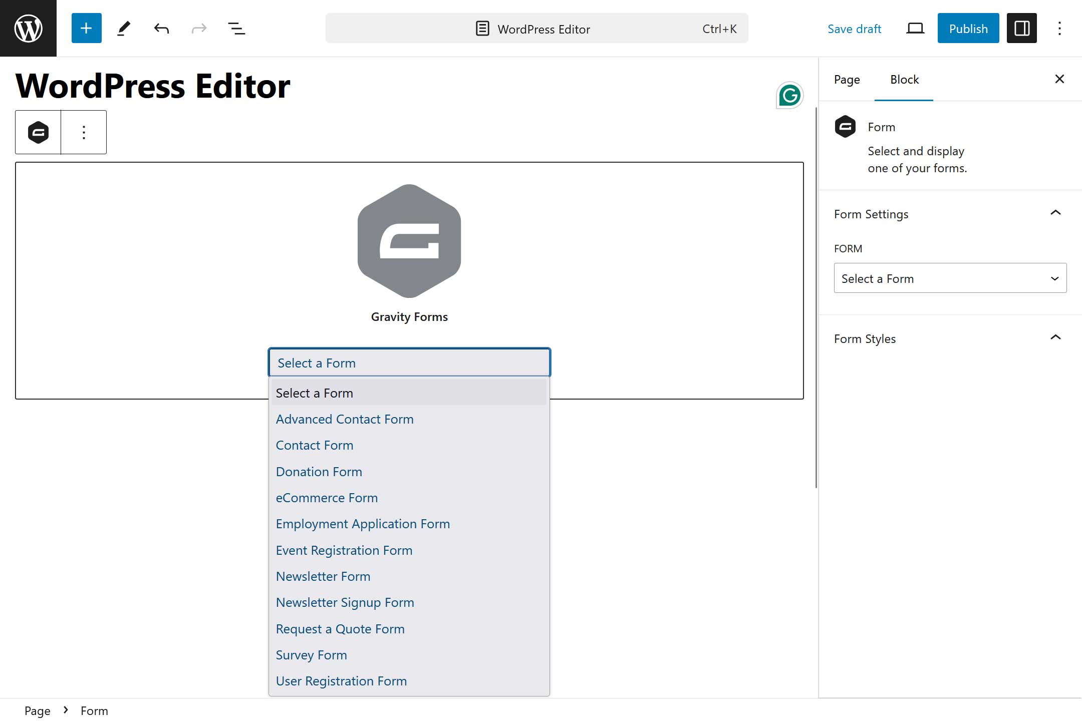 WordPress Editor Form Embed