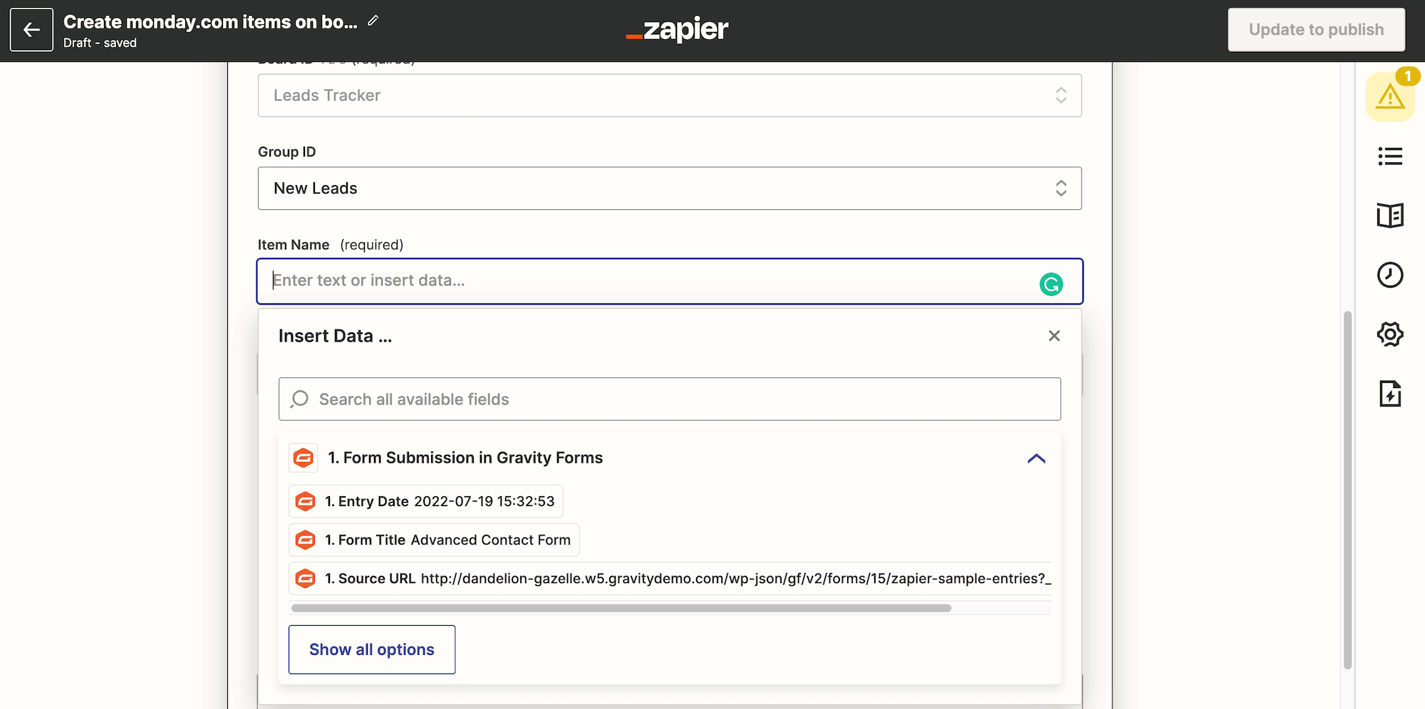 Setting up zap trigger