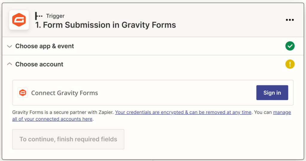 Connecting your Gravity Forms account to Zapier