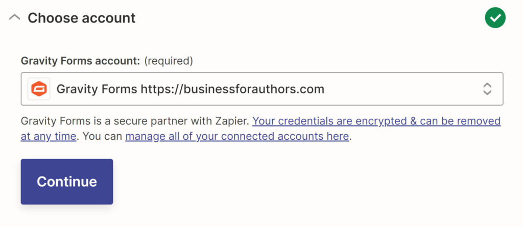 Account connected to Zapier