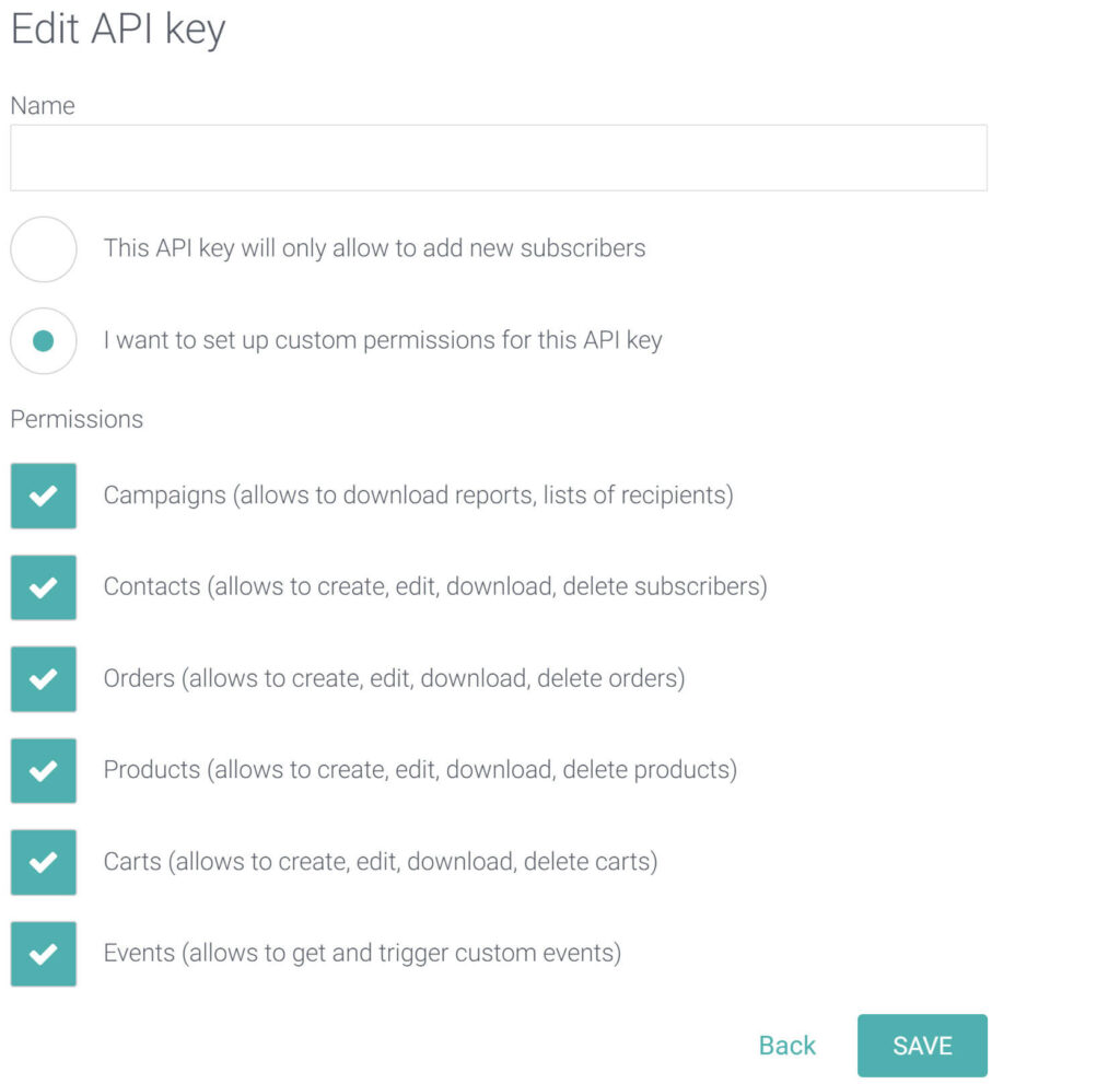 Editing an API Key in Omnisend