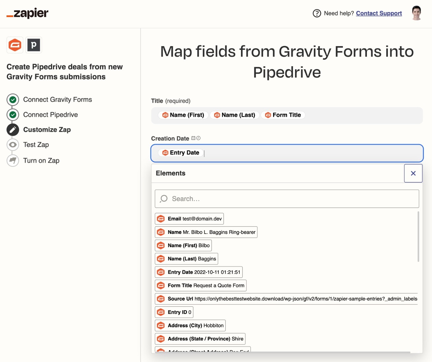 Map form fields to Pipedrive