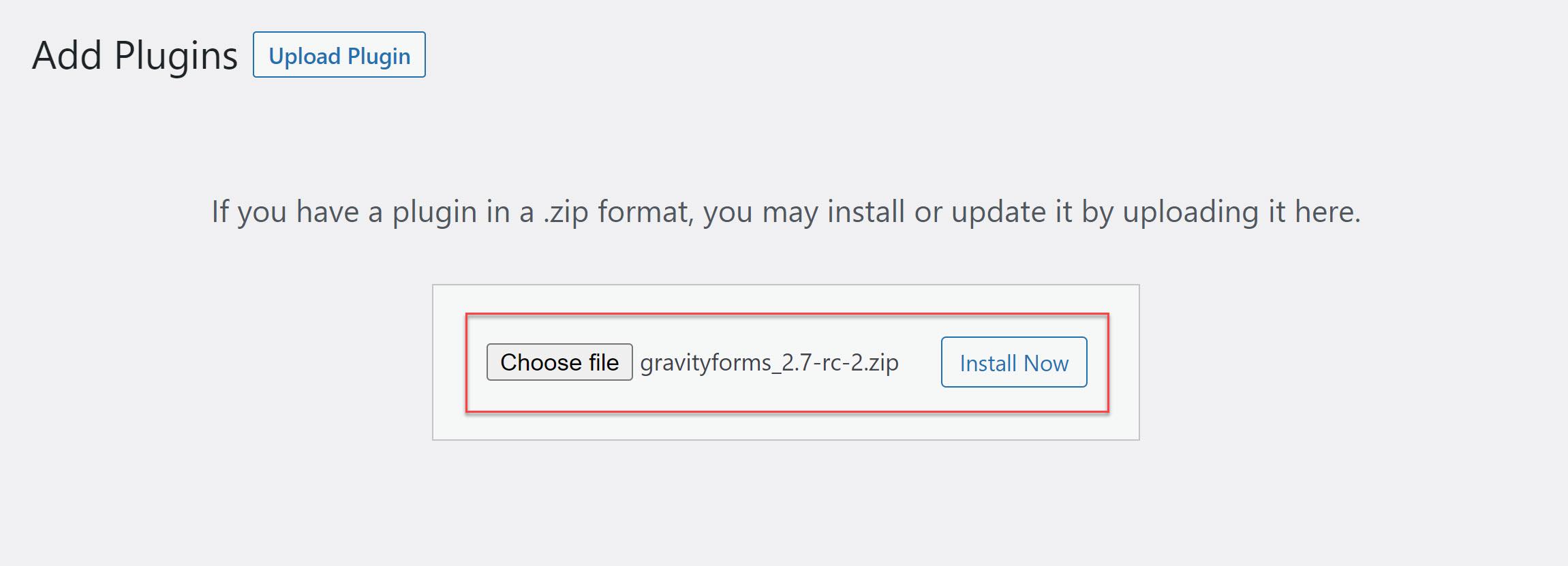 Upload Gravity Forms 2.7 RC 2