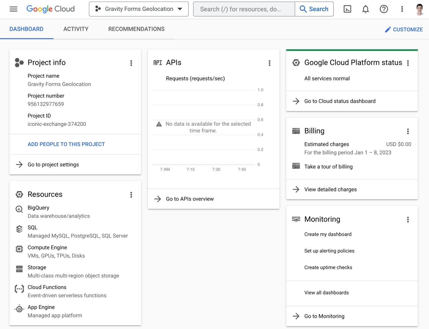 Project dashboard