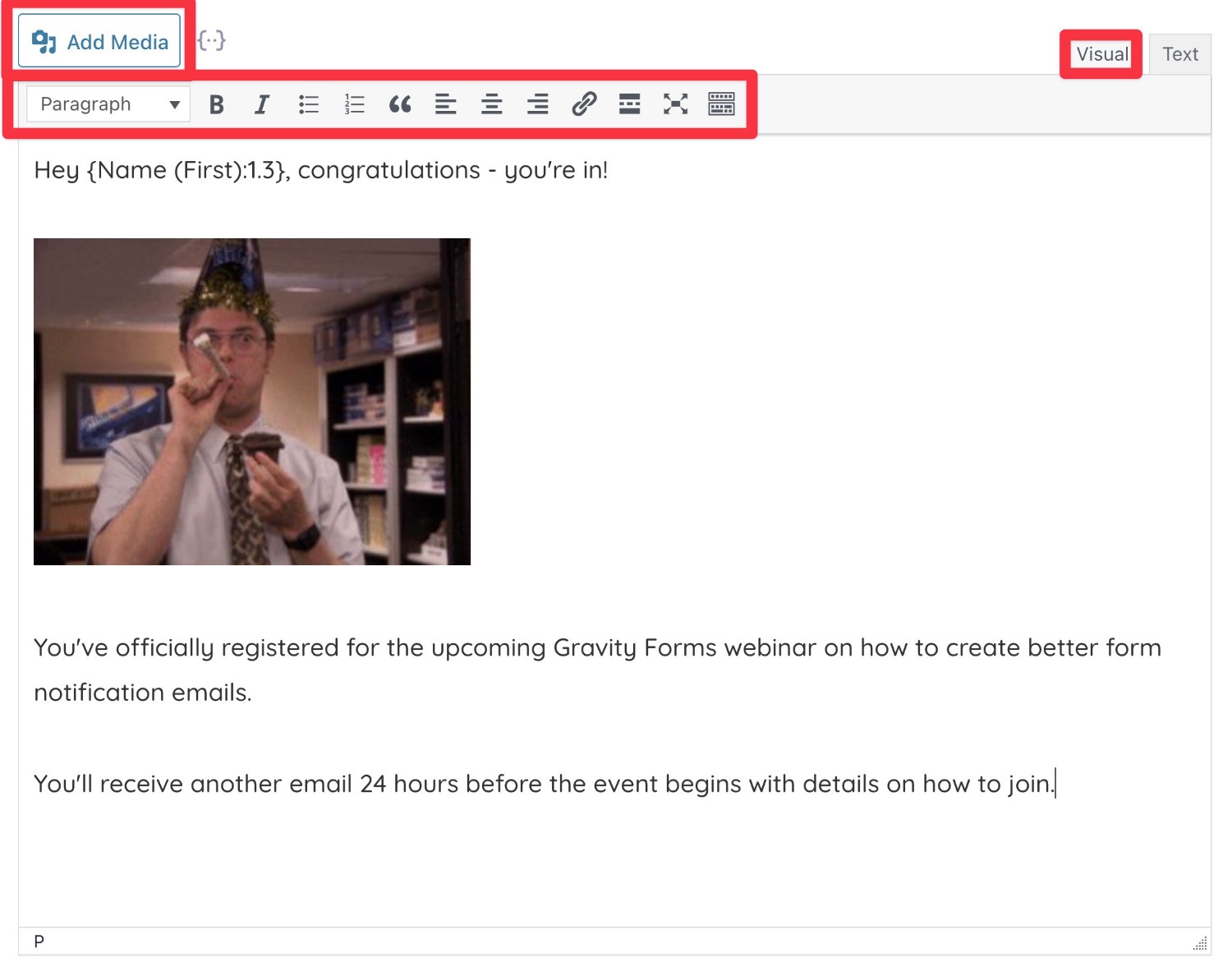 How to add formatting and images to emails using the Visual editor