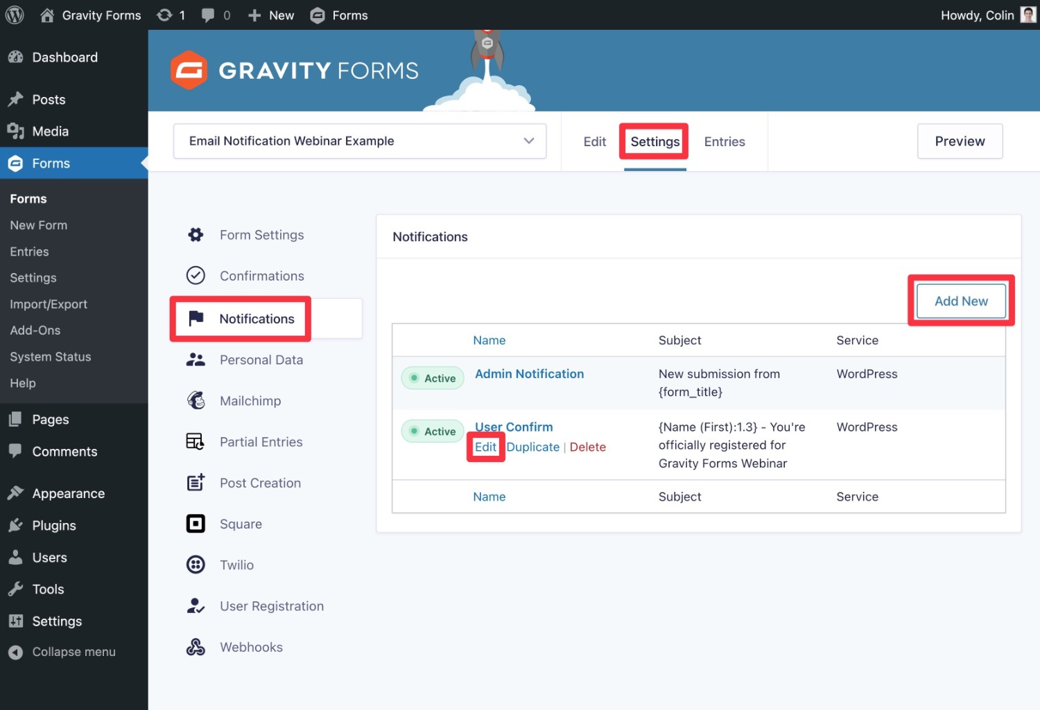 How to create or edit a form notification email in Gravity Forms