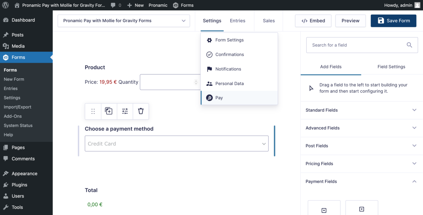 Pronamic Pay with Mollie for Gravity Forms