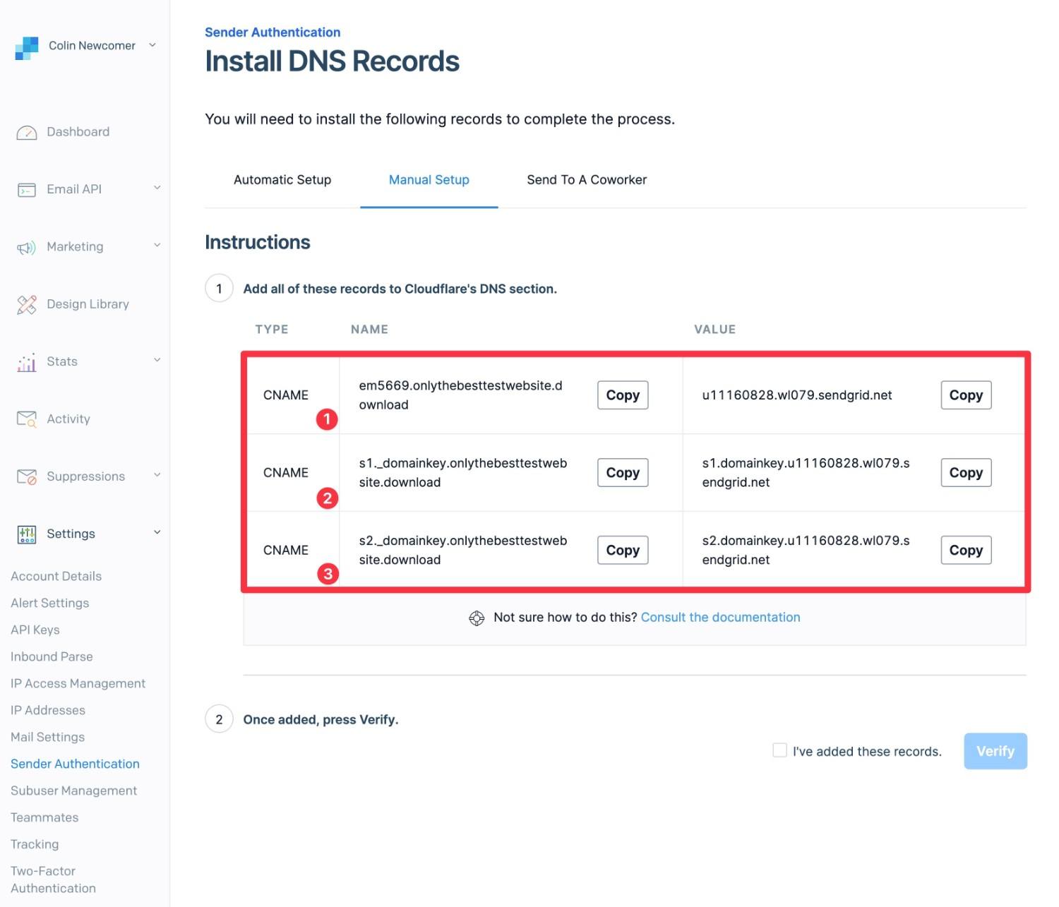 DNS records to add