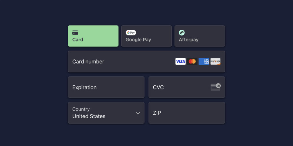 Payment Element with night theme