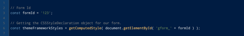 Code snippet to show use of getComputedStyle() method