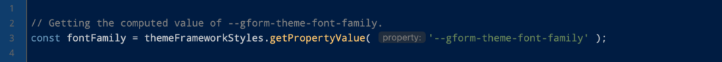 Code snippet to show use of getPropertyValue() method