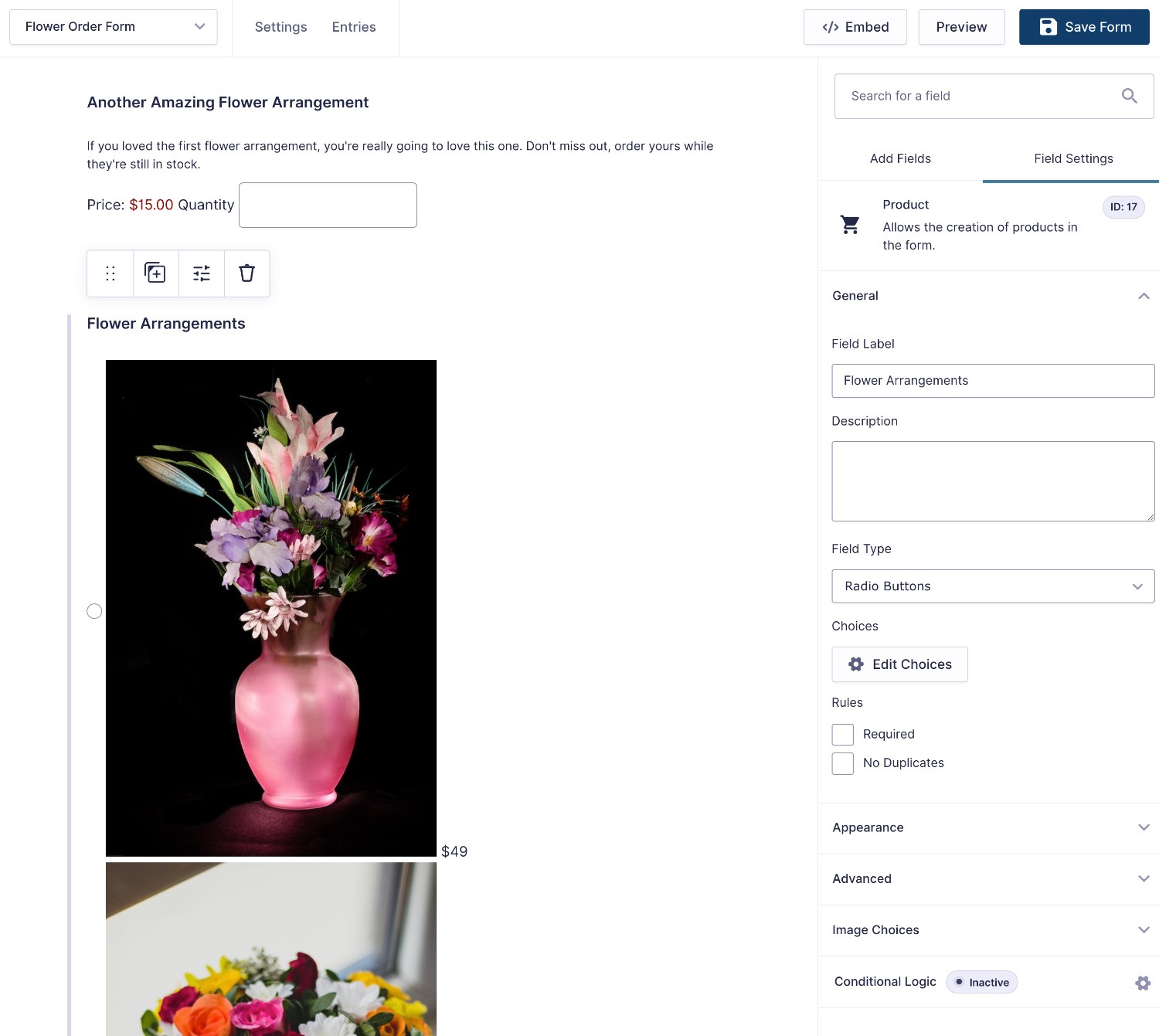 Add images to your florist order form