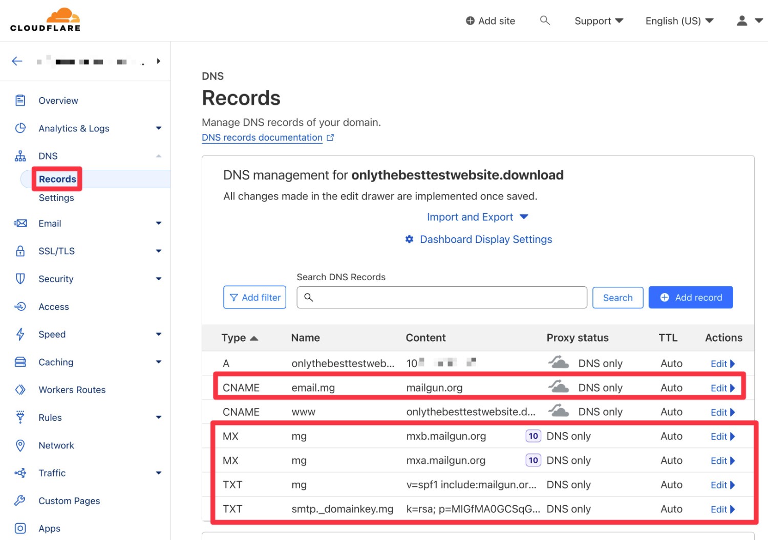 Adding DNS records to Cloudflare