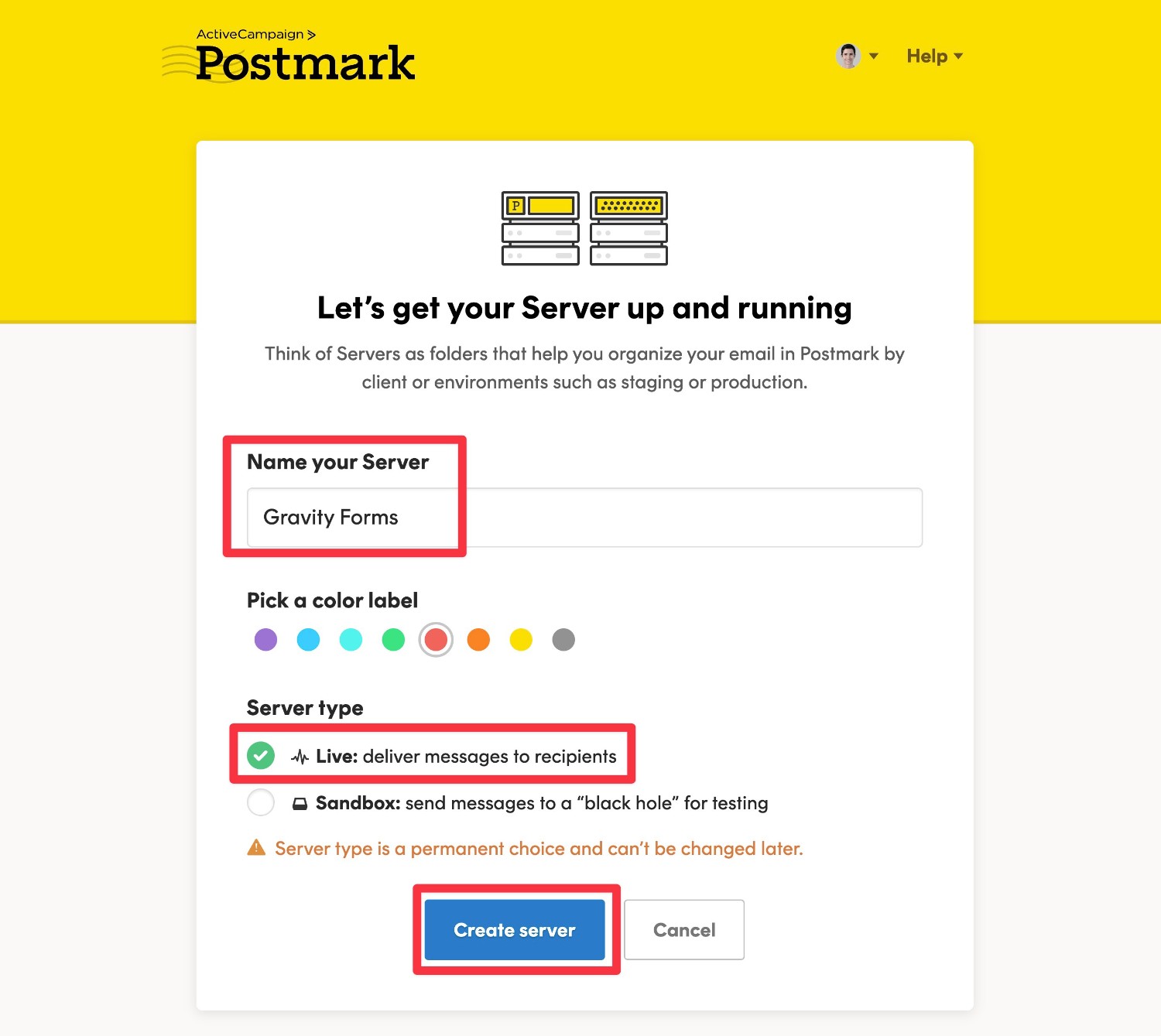 Enter Postmark Server details