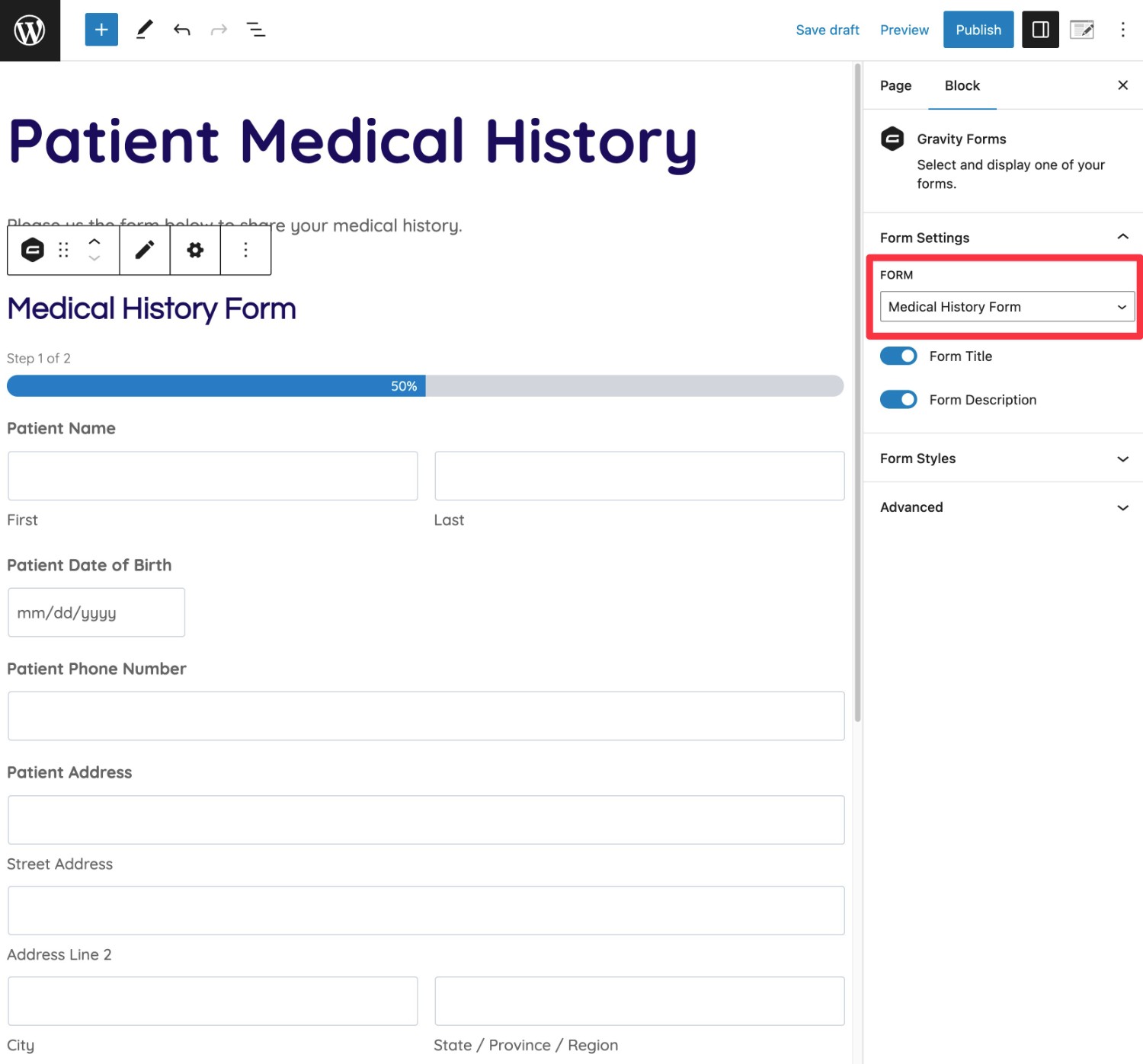 How to embed your medical history form