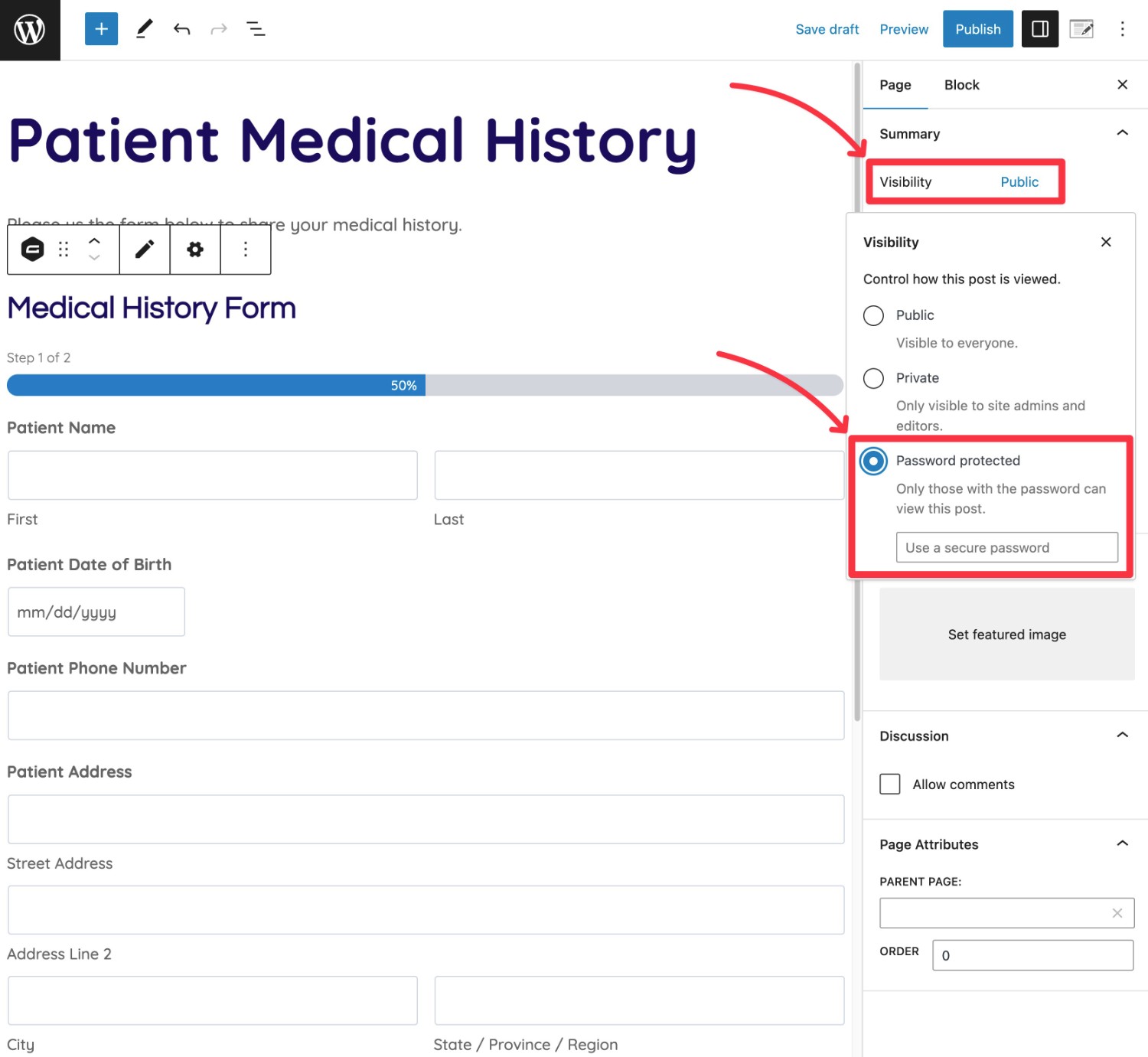 How to password protect your medical history form