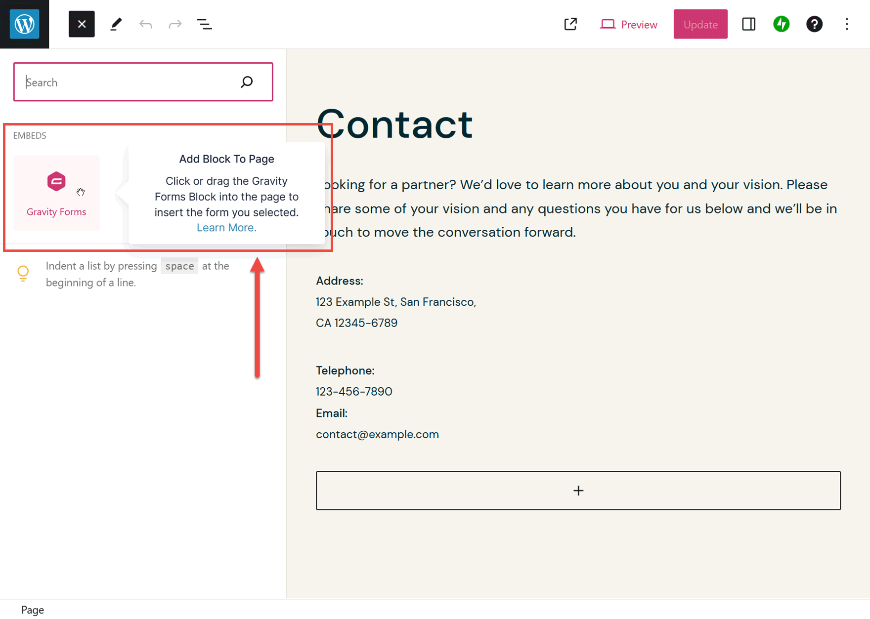 Add Form Block to a Page
