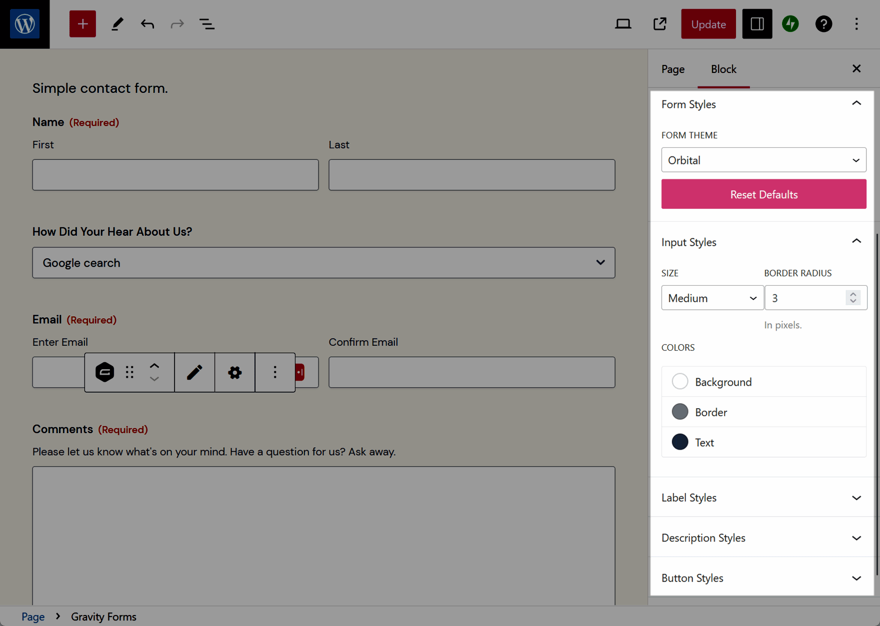 Customize Form Styles