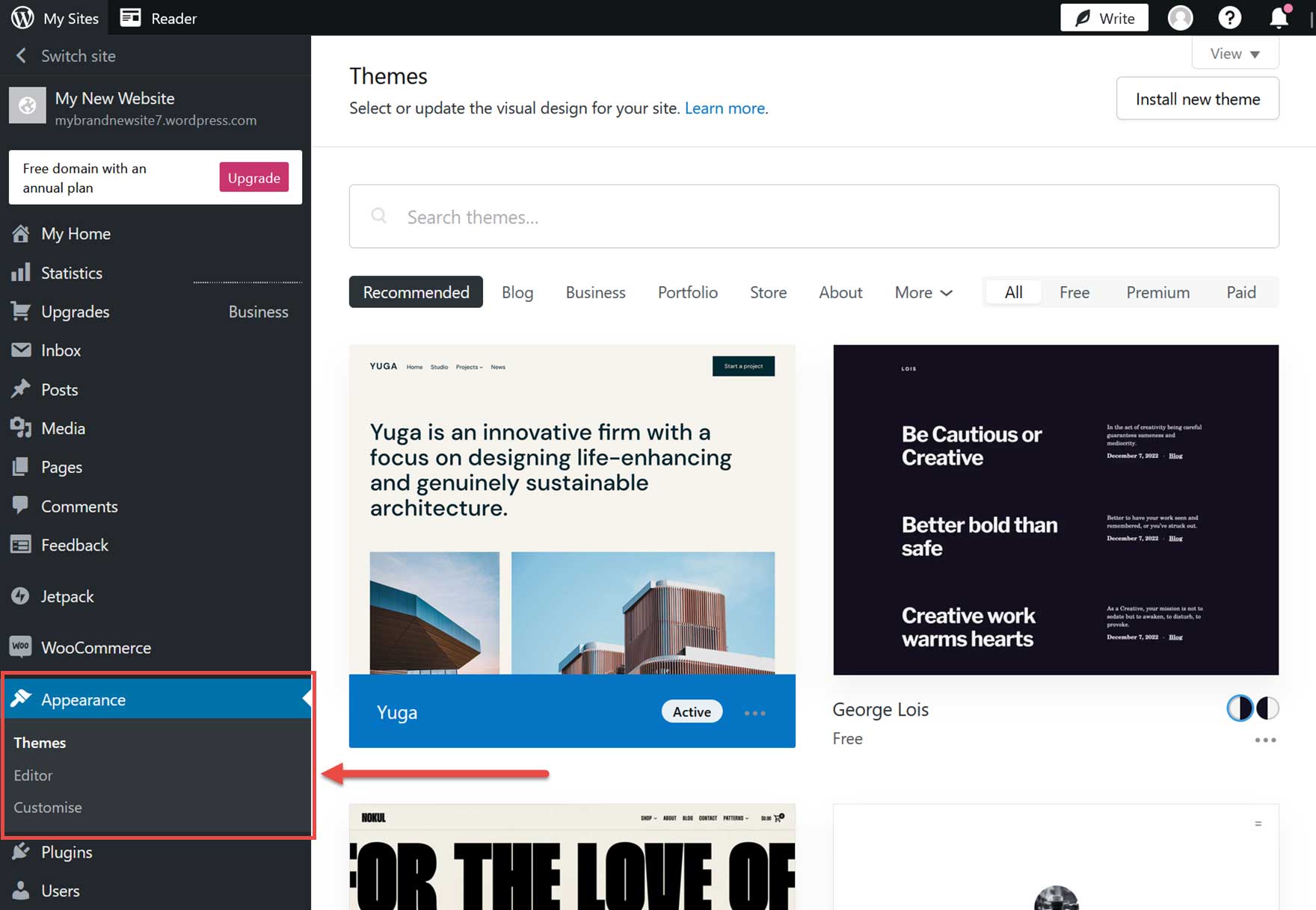 WordPress Themes Dashboard