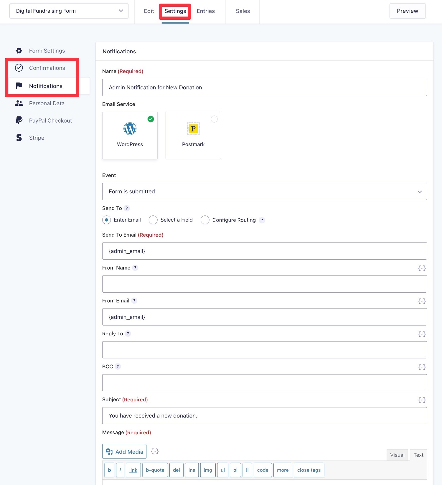 How to configure form notifications and confirmations