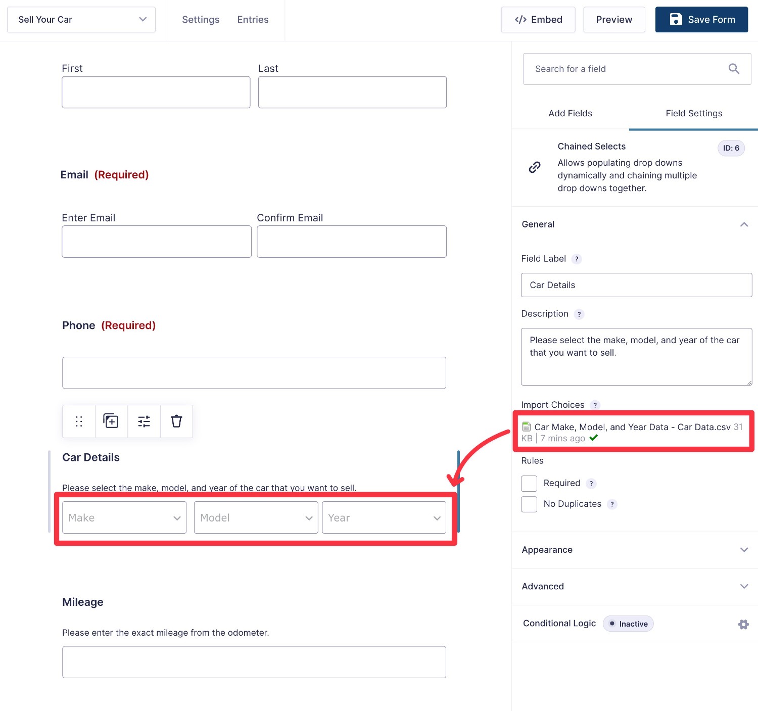 The field should populate based on CSV file