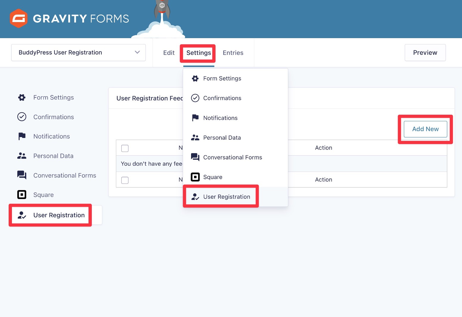Create a user registration feed