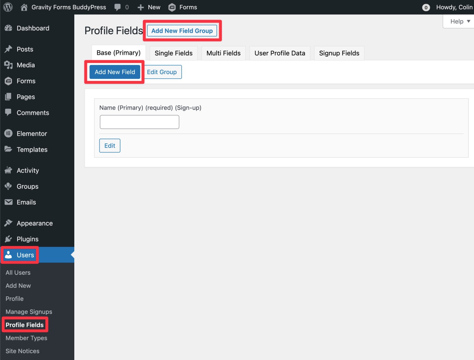 Adding BuddyPress profile fields